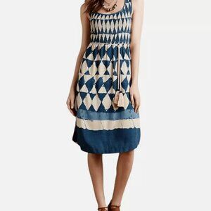 Maeve Dress Castalia Indigo Blue & Cream Tie Dye Smocked - Sz 6